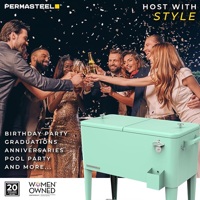 Permasteel 80 Quart Party Cooler, Rolling Ice Chest - Image 5