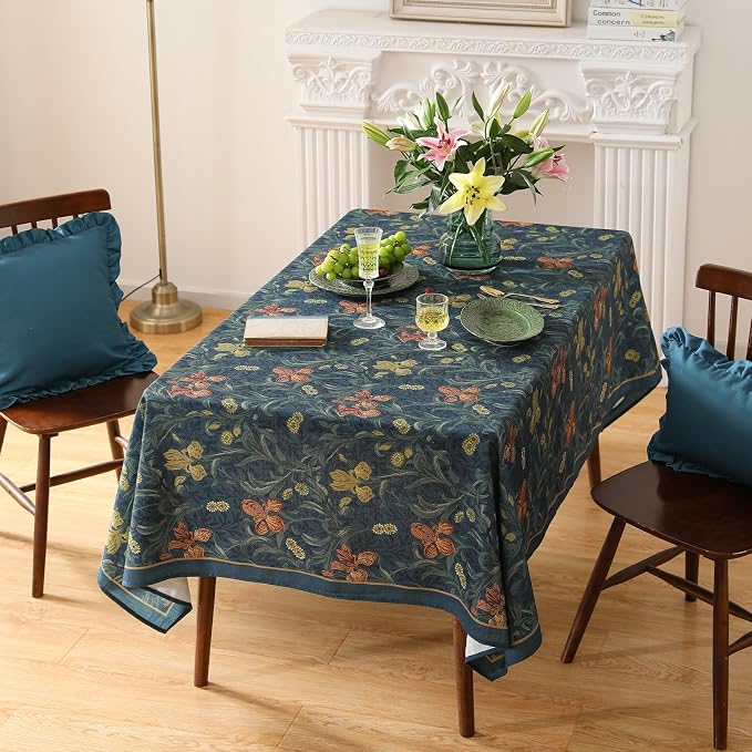 patdrea Designer Dark Blue Linen Rectangle Tablecloth, Vintage French Rustic - Image 8