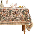 ISAENNE Designer Boho Floral Rectangular Tablecloth, Linen Lotus Flower Pattern by Isaennehomedecoration