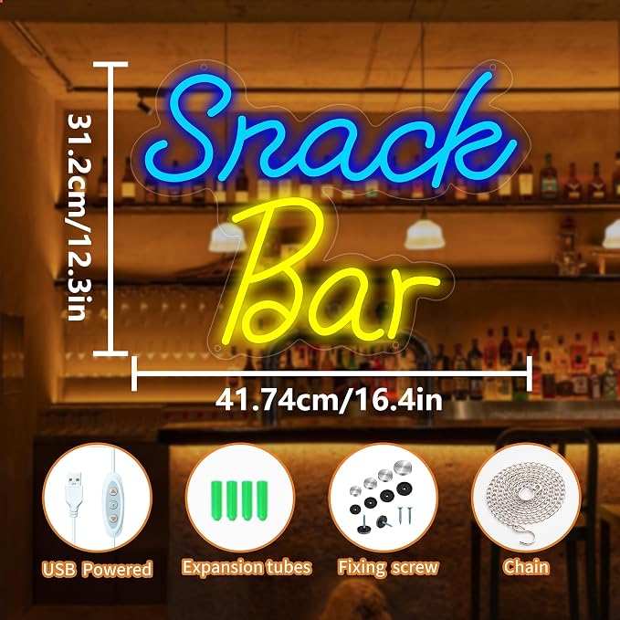 Snack Bar Neon Sign for Wall Decor, USB Powered Snack Bar Led Sign, Reusable - Image 3
