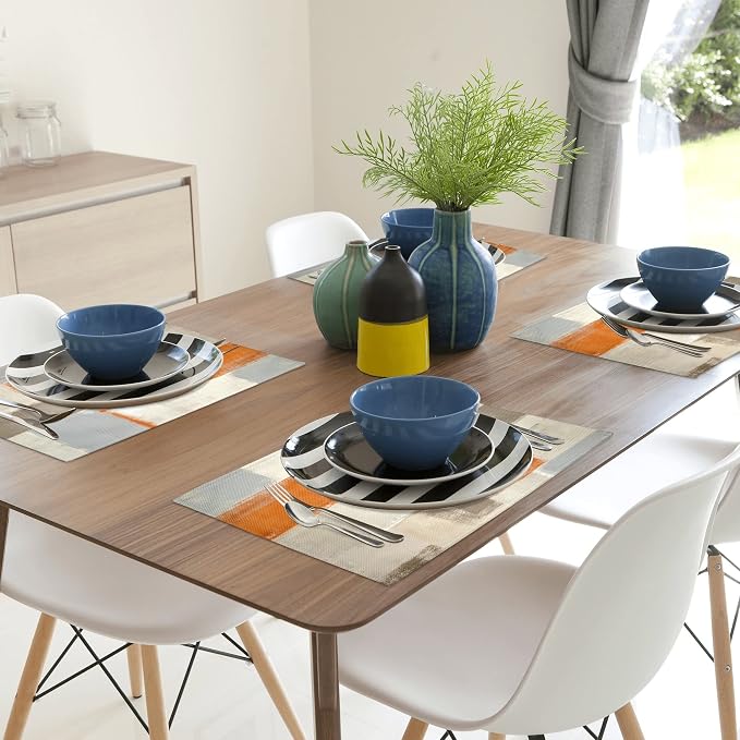 Modern Art Placemats Set of 4 Orange Abstract Painting Place Mats Washable - Image 6