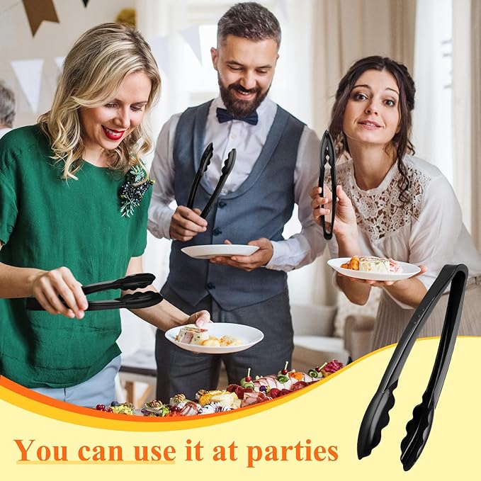 Serving Tongs - 150 Pack Black Plastic, 9 Inch Disposable