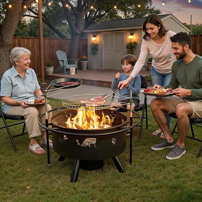 NATURAL EXPRESSIONS 32 Inch Outdoor Fire Pit, Wood Burning Fire Pits - Image 8
