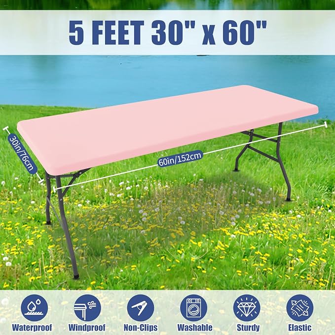 Spandex 5 Foot Rectangle Table Cloth 6 Pack, Elastic Fitted Tablecloths - Image 8