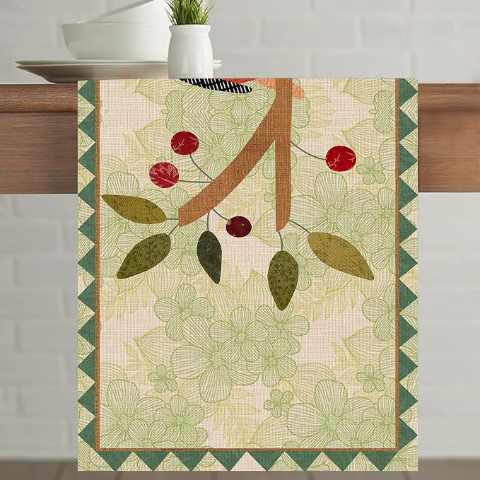 Seliem Summer Birds Tree Branches Table Runner, Cardinal Home Kitchen Dining - Image 3