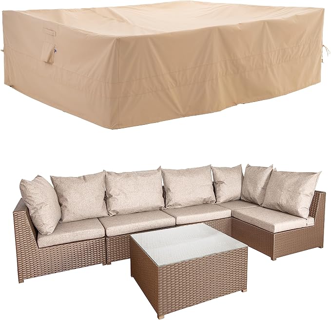 WJ-X3 Large Rectangular Beige Heavy-Duty Patio Table Cover, Waterproof - Image 8
