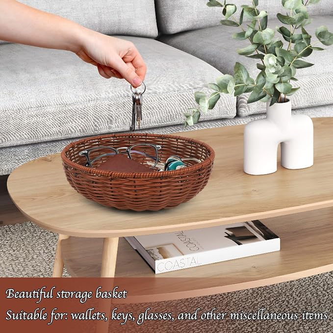 Imitation Wicker Bread Basket, 3 Pack Woven Rattan Basket Round Woven Baskets - Image 6