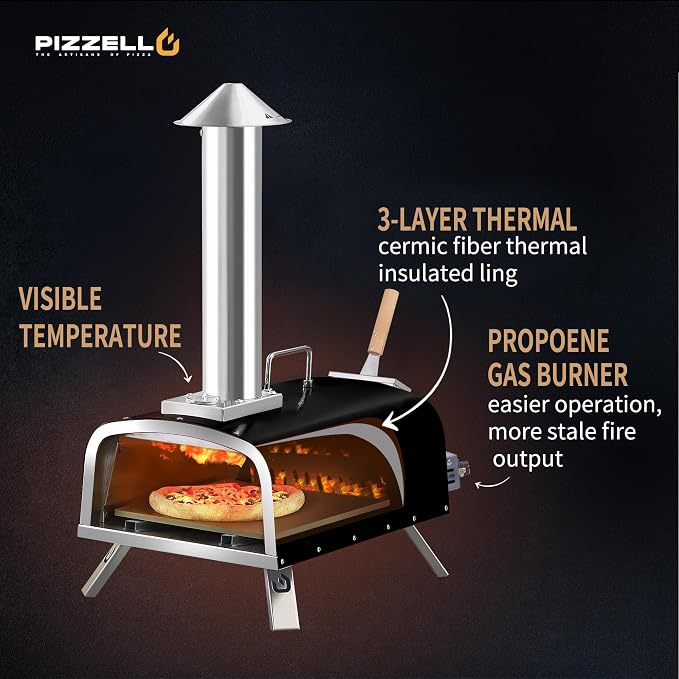 PIZZELLO 12" Outdoor Pizza Oven Propane and Wood Fired Pizza Maker Multi-Fuel - Image 6