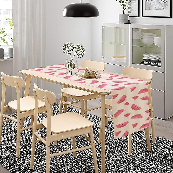 Fruits Table Runner, Tasty Summer Fruit Watermelon Stripes Fun Art Print Table - Image 2
