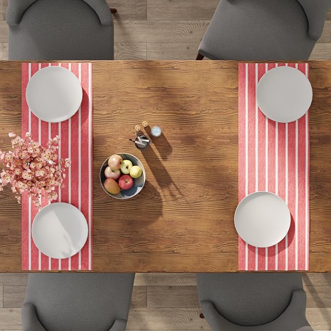 Encasa XO Cotton Dining Table Runner | Roma Red Stripes | Size 13x36 in - Image 5