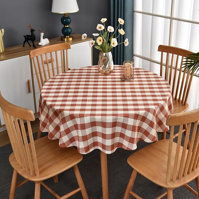 Gingham Table Cloth for Round Tables Orange Checkered Plaid Tablecloth Heavy by Yofori