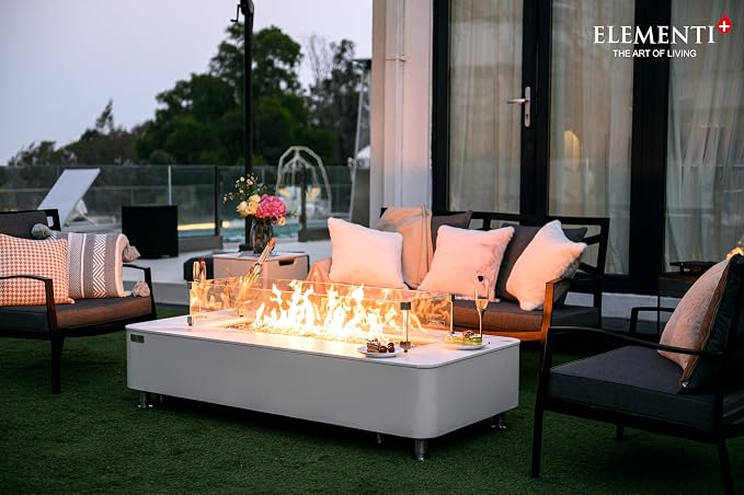 Elementi+ | Athens Gas Fire Pit | Cast Concrete Body & Marble Porcelain Top | - Image 9