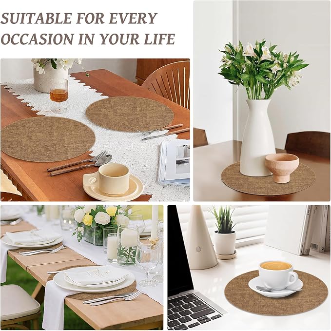 13" Round Placemats Set of 8, Reversible Faux Leather Heat Resistant Table Mats - Image 7