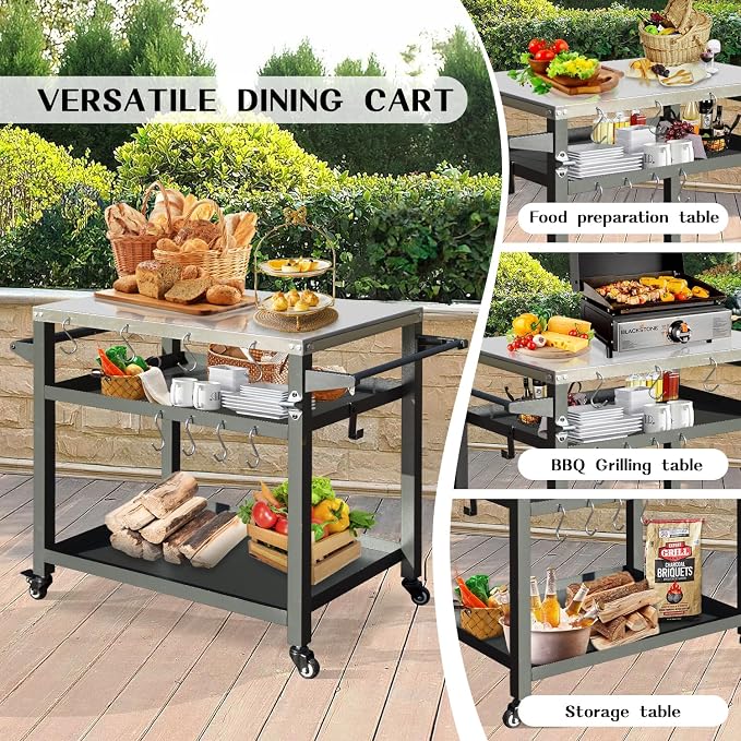 Domi 3-Tier Outdoor BBQ Grill Cart - Image 8