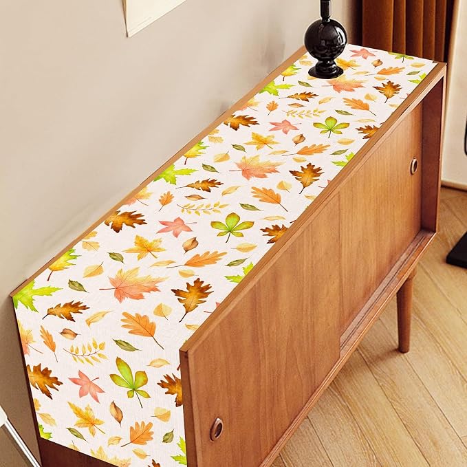 Fall Table Runner, Farmhouse Seasonal Autumn Maple Leaves Harvest Thanksgiving - Image 3