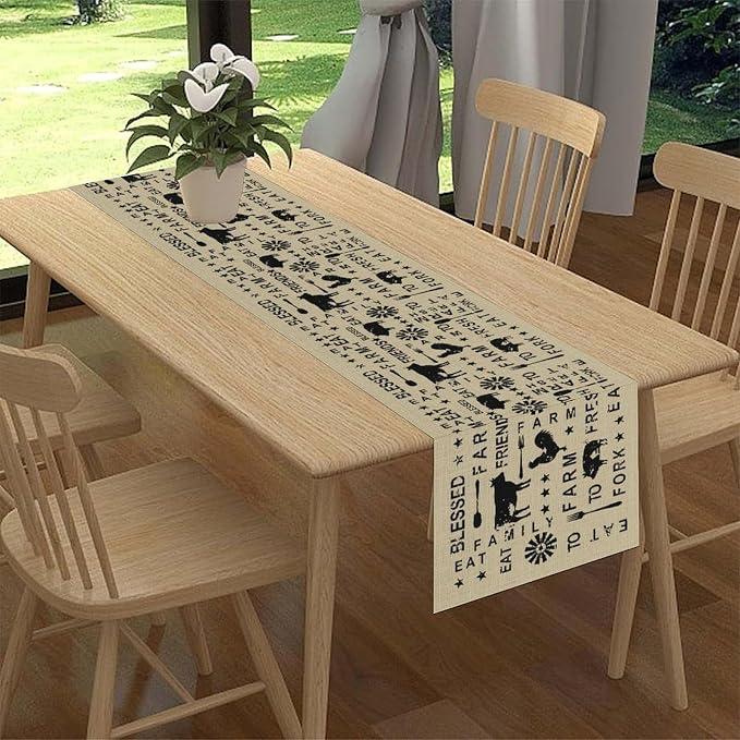Farm Animals Table Runner, Rustic Farmhouse Cow Pig Rooster Coffee Table Center - Image 3