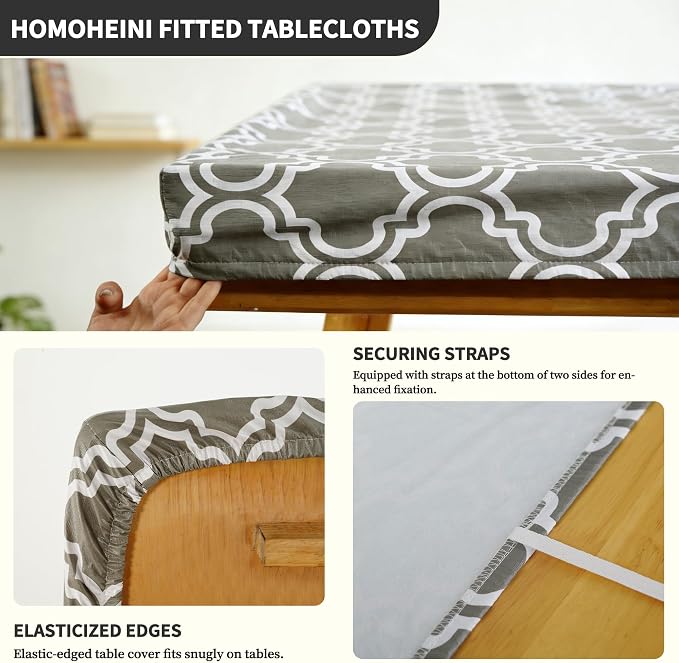 Rectangle Picnic Table Cloth, Elastic Waterproof Fitted Vinyl Tablecloths - Image 2