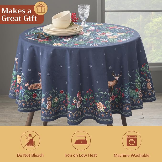 Maison d' Hermine Table Cloth Round Table 100% Cotton 63 Inches Fall Tablecloth - Image 5
