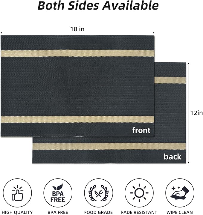 Luxurious Placemats Set of 8, Vinyl Table Place Mats Stain Resistant Foldable - Image 2