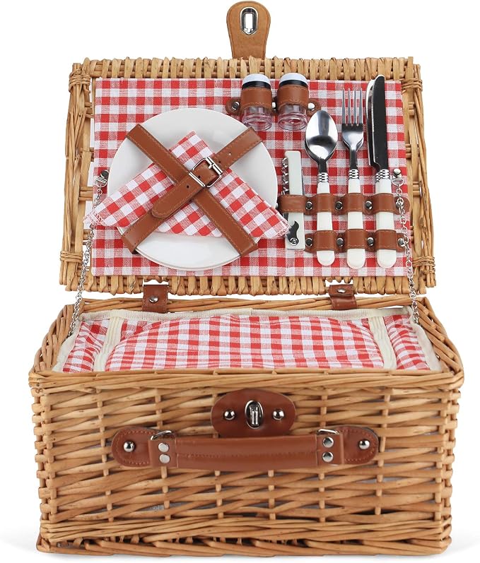 ZORMY Wicker Picnic Basket for 2 Person, Willow Hamper Basket Sets - Image 3