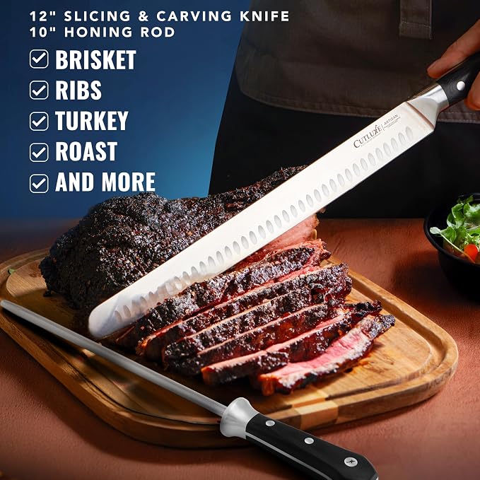 Cutluxe BBQ Knife Carving Set – 12" Brisket Knife & 10" Honing Rod, Butcher - Image 4