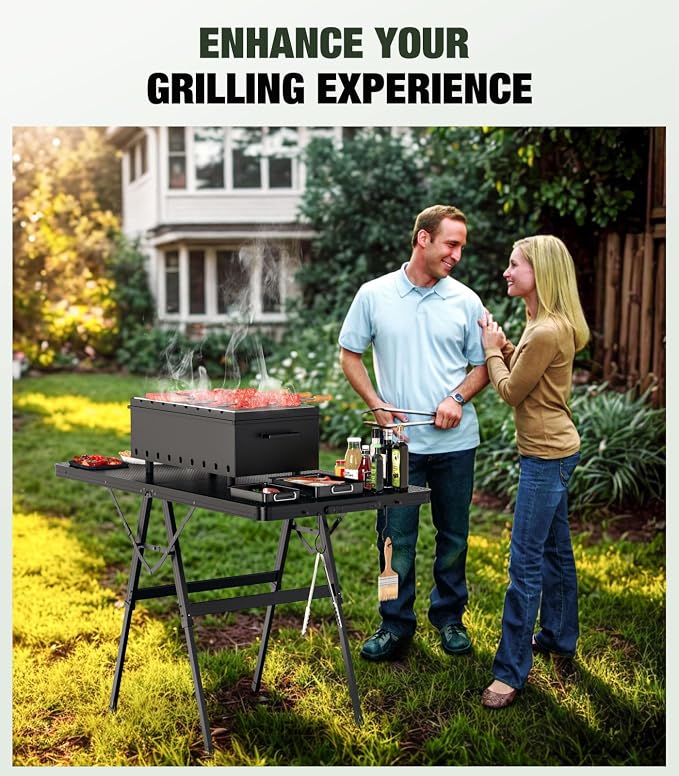 Foldable Grill Table with Mesh Desktop, 200lbs 4Ft Portable Folding Table - Image 4