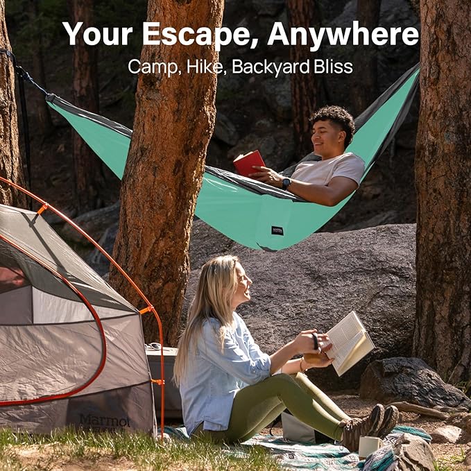 Hammock, Double Nylon Camping Hammock, 500 lb Capacity, Turquoise & Grey