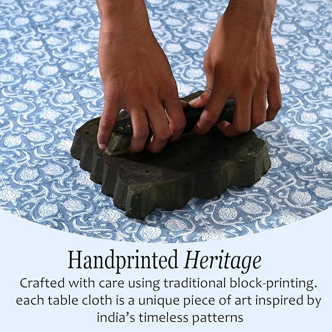 CPC Azure Regal Tablecloth 100% Cotton 72x160 Inch Indian Block Print Rectangle - Image 5