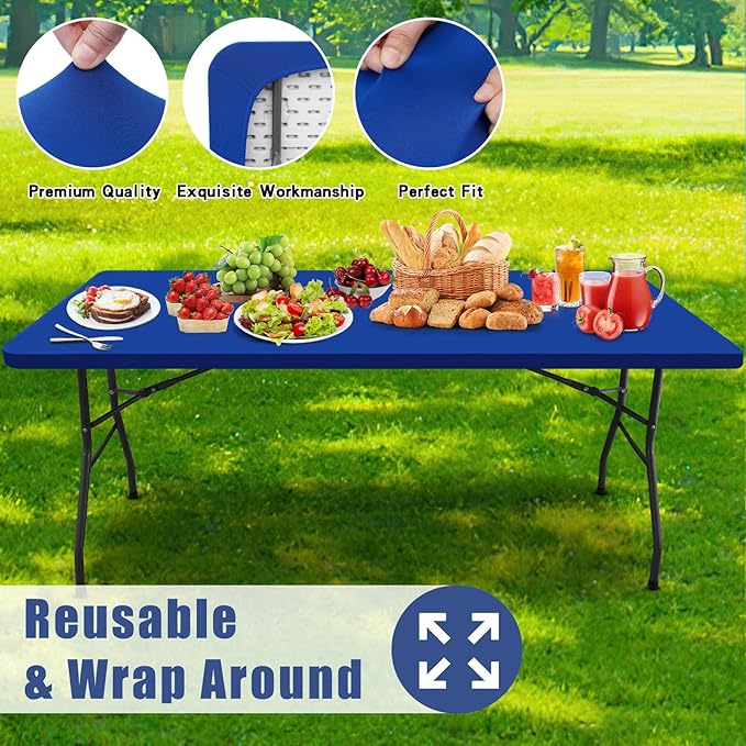 Spandex 6 Foot Rectangle Table Cloth 6 Pack, Elastic Fitted Tablecloths - Image 5