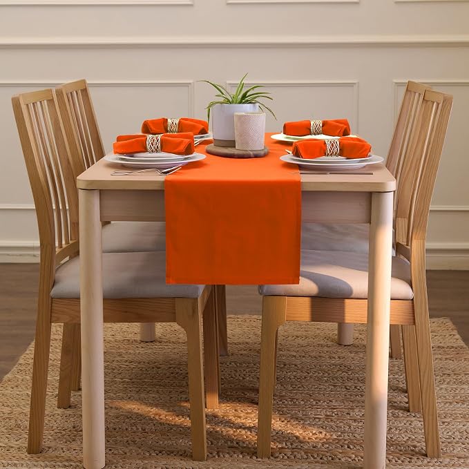 Encasa XO Table Runner 13"x59" Long | Cotton Canvas Fabric | Orange Solid Color - Image 4