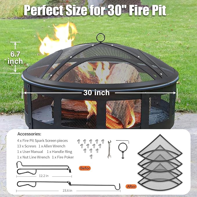 Fire Pit Spark Screen, Upgraded 30 Inch Outdoor Fire Pit Screen - Image 2