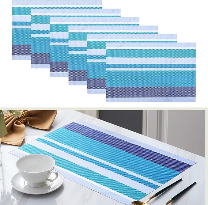 Set of 6 Colorful Striped Vinyl Placemats Heat-Resistant Washable Placemats by Unknown