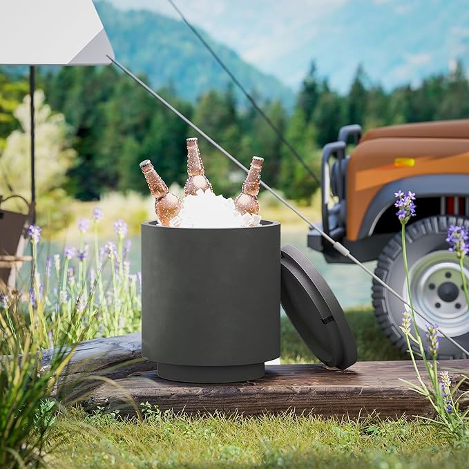 Side Table Cooler, 2.6 Gal Stainless Ice Bucket, Gray Concrete