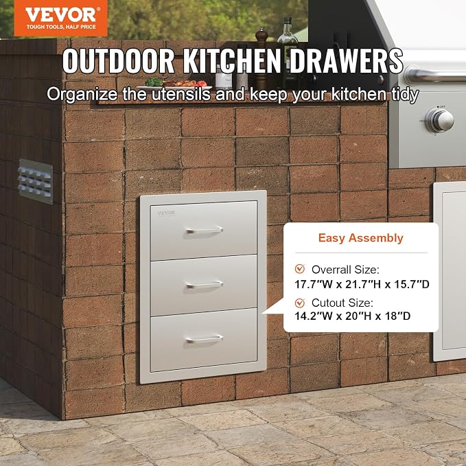 VEVOR Outdoor Kitchen Drawer Cabinets 16" W x 21.5" H x 18" D, BBQ Drawer - Image 4