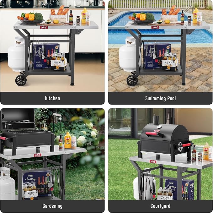 Movable Grill Table with Folding Side Table, Pizza Oven Table as BBQ Food Prep - Image 8