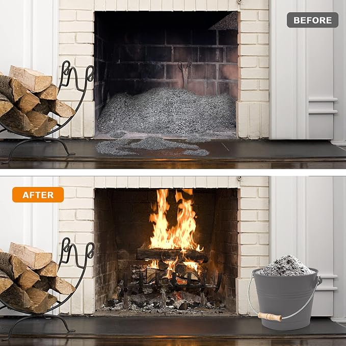 Poofzy Ash Bucket with Lid and Shovel, 1.3 Gallon Fireplace Bucket - Image 6