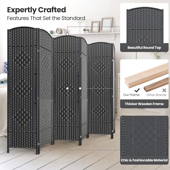 6 Panel Room Divider, 6Ft Folding Privacy Screen, Tall - Image 2