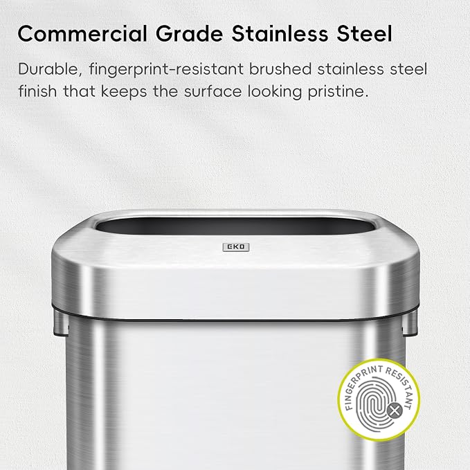 EKO Urban 24 Gallon/ 90 Liter Open Top Stainless Steel Slim Commercial Trash Can - Image 3