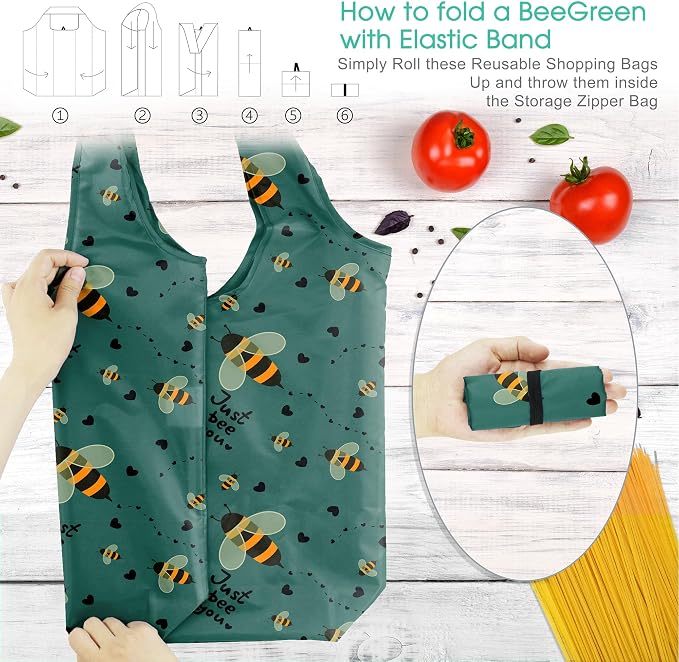 BeeGreen Animals Reusable Grocery Bags Bees Turtles Flamingo Peacock Alpaca - Image 3