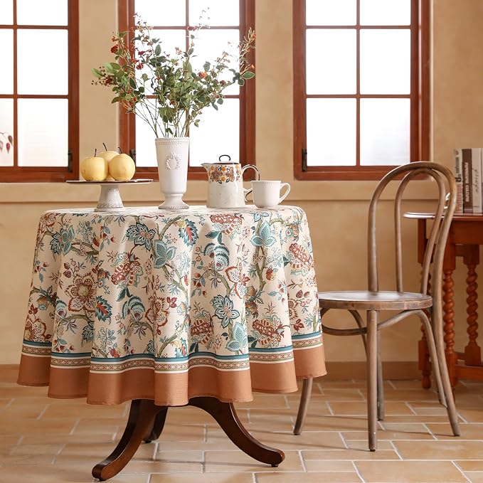 Designer Vintage Linen Small Round Tablecloth, Indian Style Wrinkle Free Orange - Image 9