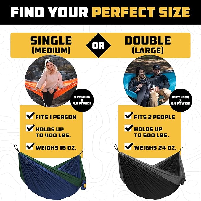 Hammock for Two, 500 lb Nylon Camping Hammock with Tree Straps
