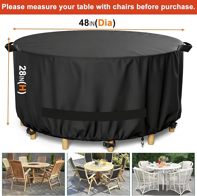 LBTING Round Patio Furniture Cover, Outdoor Table Chair Set Covers 48Dia x 28H - Image 2