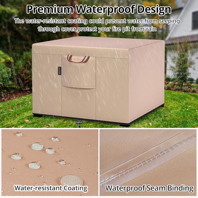 QH.HOME Fire Pit Cover Square-29-32 Inch Heavy Duty 900D Strong Tear-Resistant - Image 4