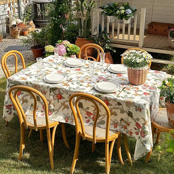Rectangle Outdoor Tablecloth, Waterproof Table Cloth, Bird Floral Pattern by ZIWUROAD