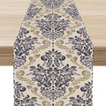 Blue Damask Table Runner, Boho Baroque Style Floral Flower Antique Classic by Unknown