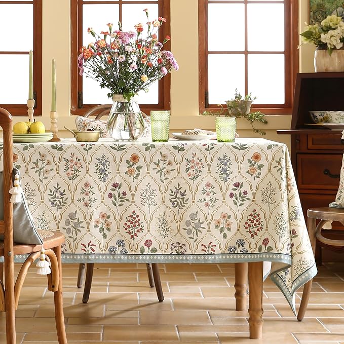ISAENNE Designer Small Square Tablecloth, Western Linen Colorful Floral Indoor - Image 2