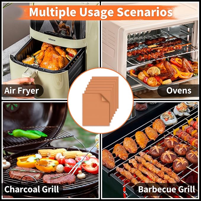 WIBIMEN Grill Mats for Outdoor Grill, Copper 7pcs Grill Mat, 100% Non-Stick - Image 6