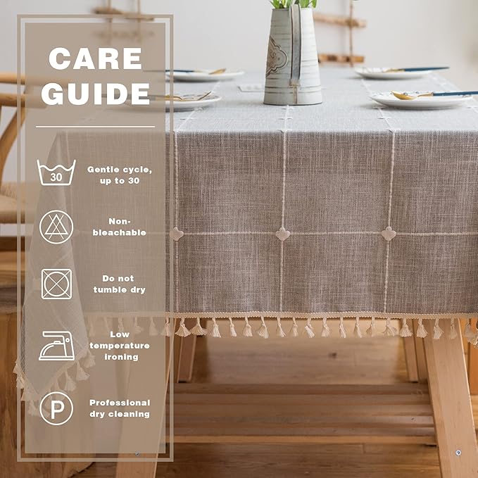 Pahajim Rustic Linen Tablecloth Cotton Rectangle Table Cloth - Image 5
