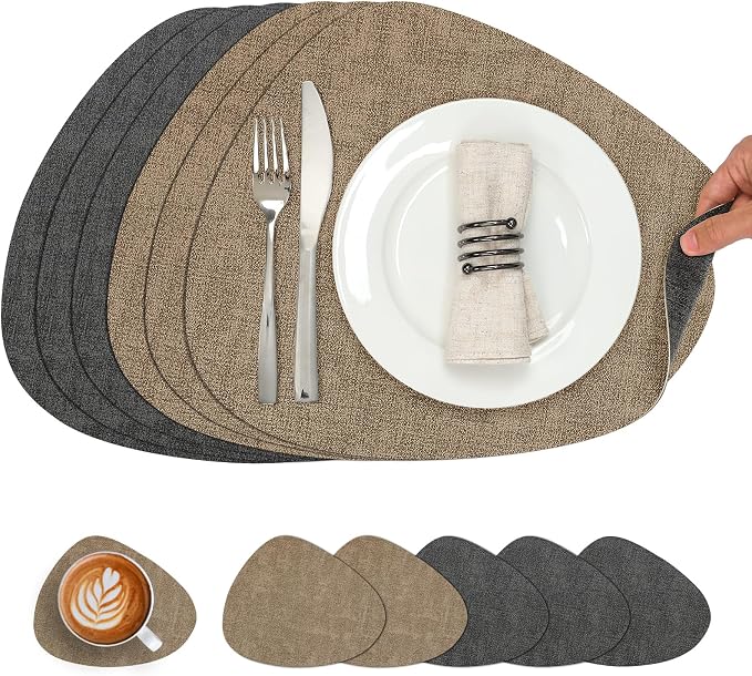 Placemats and Coasters, Washable Reversible Placemats Round Faux Leather by Chitomars