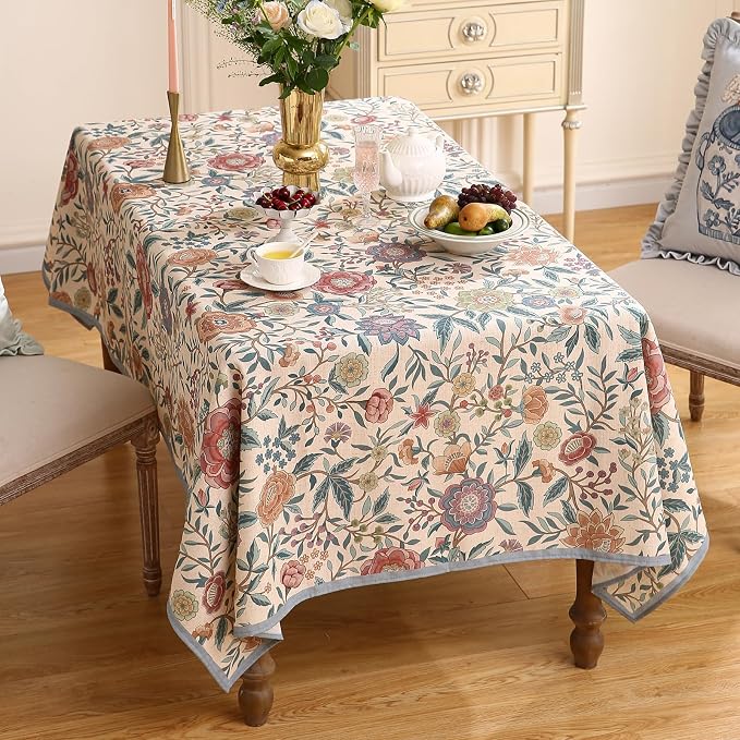 Designer Linen Small Square Tablecloth, William Morris Floral Colorful Pattern - Image 9